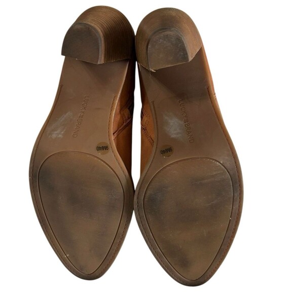 Lucky Brand Nesly Leather Cognac Heeled Western Ankle Booties Womens Size 8M - Picture 11 of 13